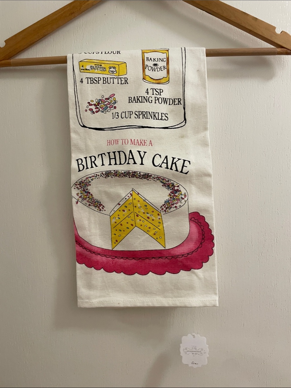 Anthropologie Birthday Cake Printed Kitchen Towel - Pink, Yellow, Cream